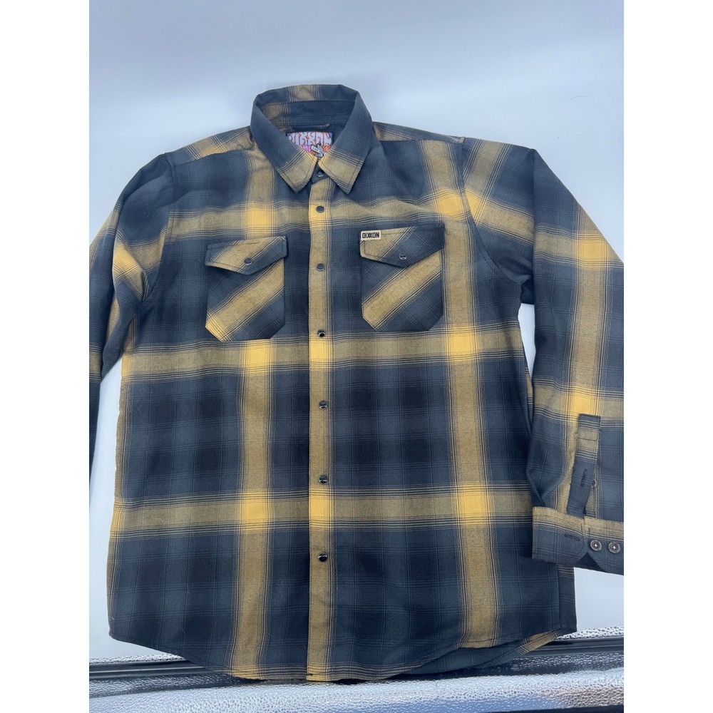 Dixxon Flannel Co The Panhandle Shirt Mens Large Black Gold Plaid D-Tech Biker